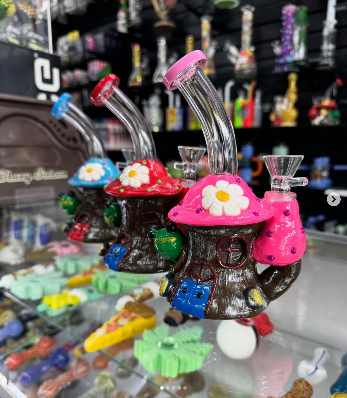 Colorful mushroom house water pipe rigs at Cloud Factory Smoke and Vape