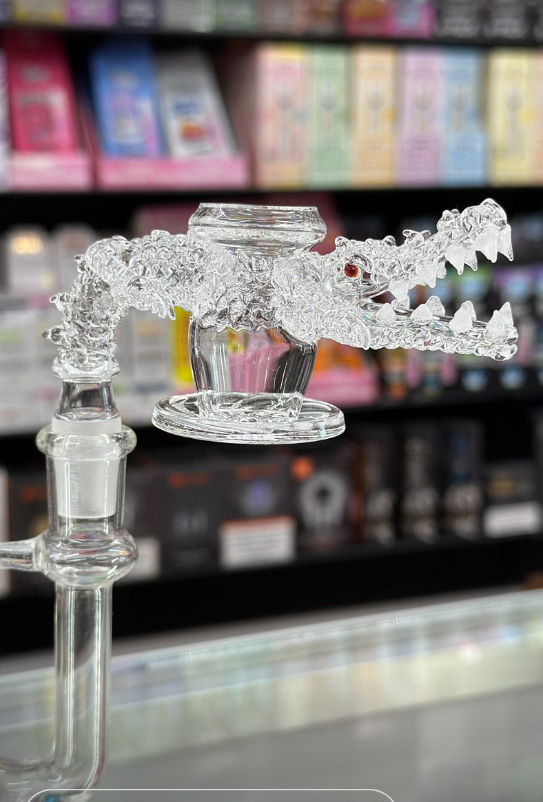 Handcrafted glass alligator dab rig at Cloud Factory Smoke and Vape